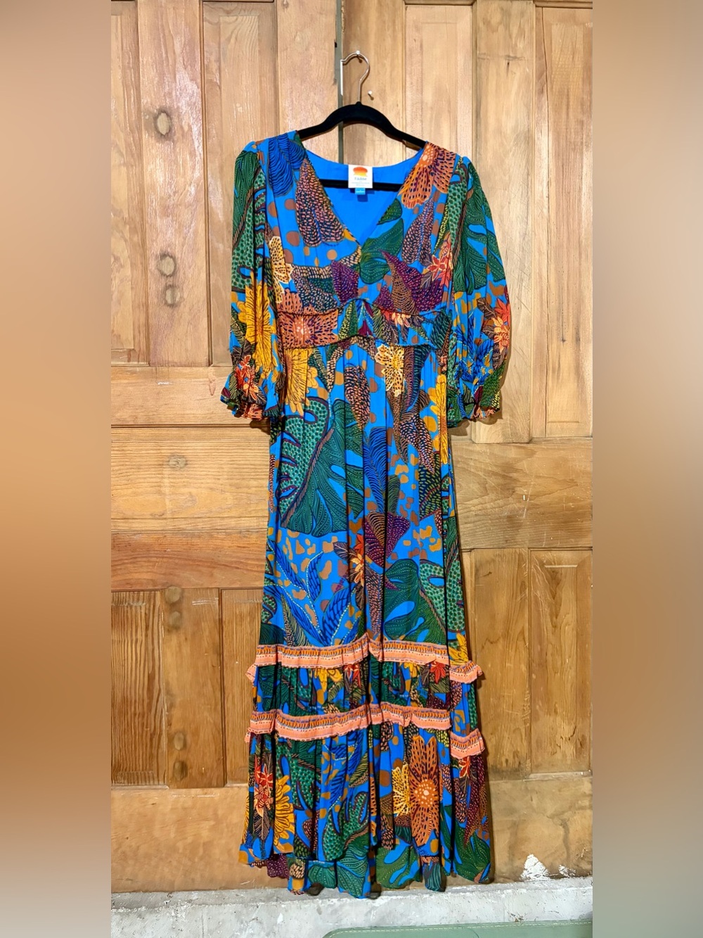 FARM Rio Blue Green Floral Maxi Dress with Orange Accents - Picture 3 of 6